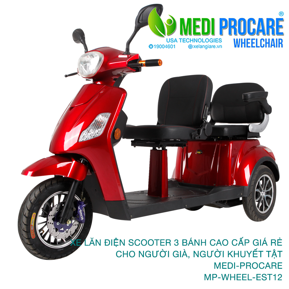 Xe điện 3 bánh, xe ba bánh điện, xe máy điện 3 bánh 2 chỗ ngồi giá rẻ cho người già, người khuyết tật MEDI-PROCARE MP-WHEEL-EST12 - Xe điện ba bánh, xe