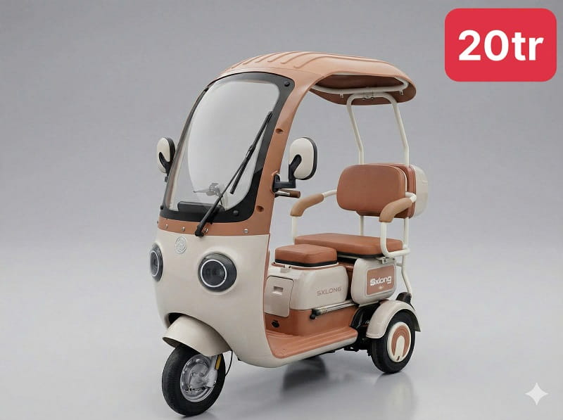 Xe Điện 3 Bánh Có Mái Che Mưa Giá Chỉ 20 Triệu